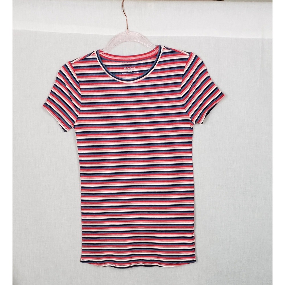 Rainbow Ribbed Striped Stretchy Top Tee‎ S Multicolor by Motherhood Maternity